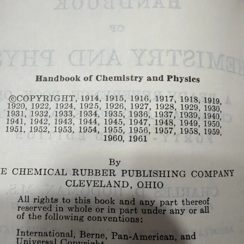Vintage Handbook of Chemistry‎ and Physics Forty Third Edition 1961 Hardcover